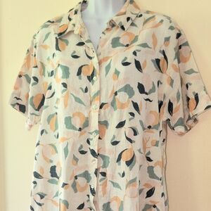 Rachel Zoe Floral Button Down Shirt - Cream, Green, Orange